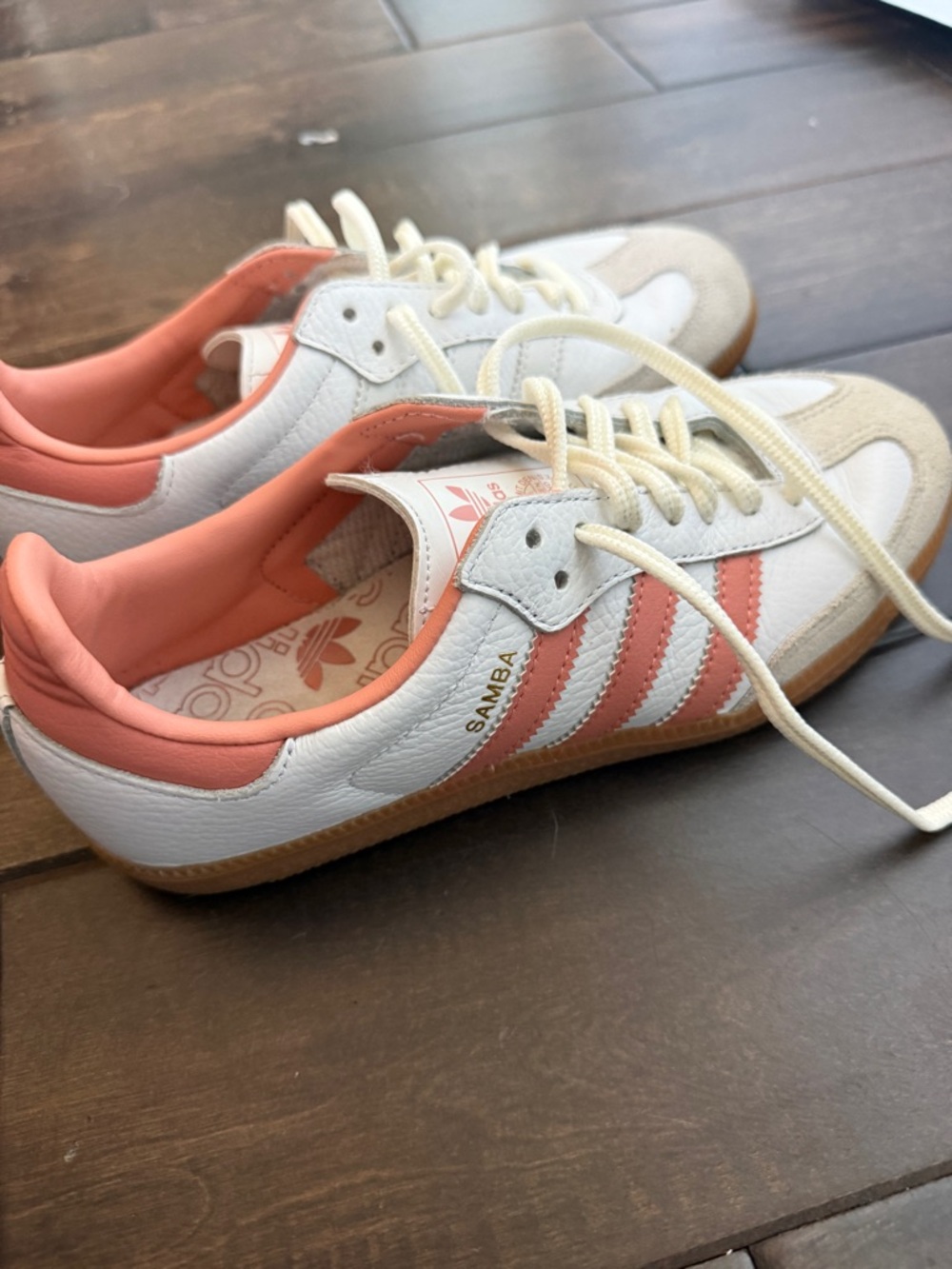 adidas Samba Leather Sneakers in White & Coral